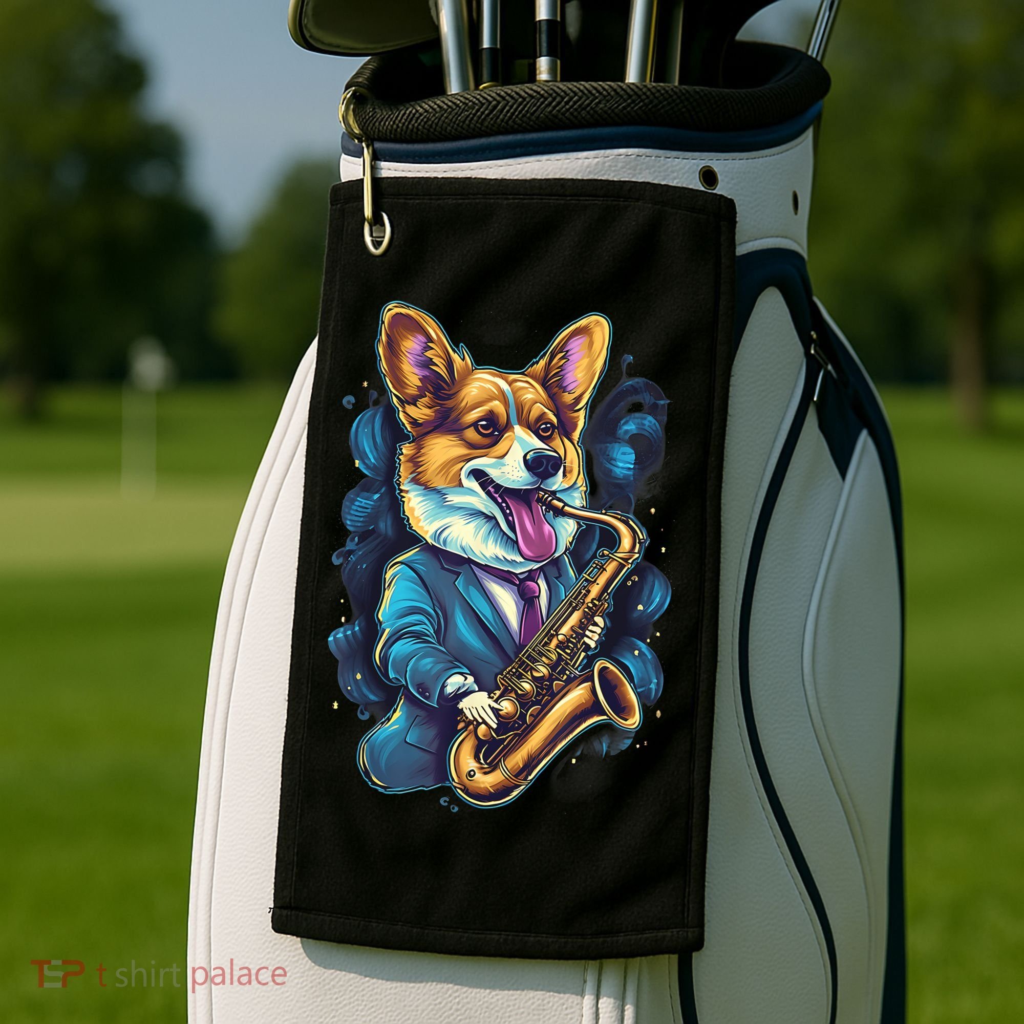 Jazz Musician Corgi Dog Saxophone Golf Towel