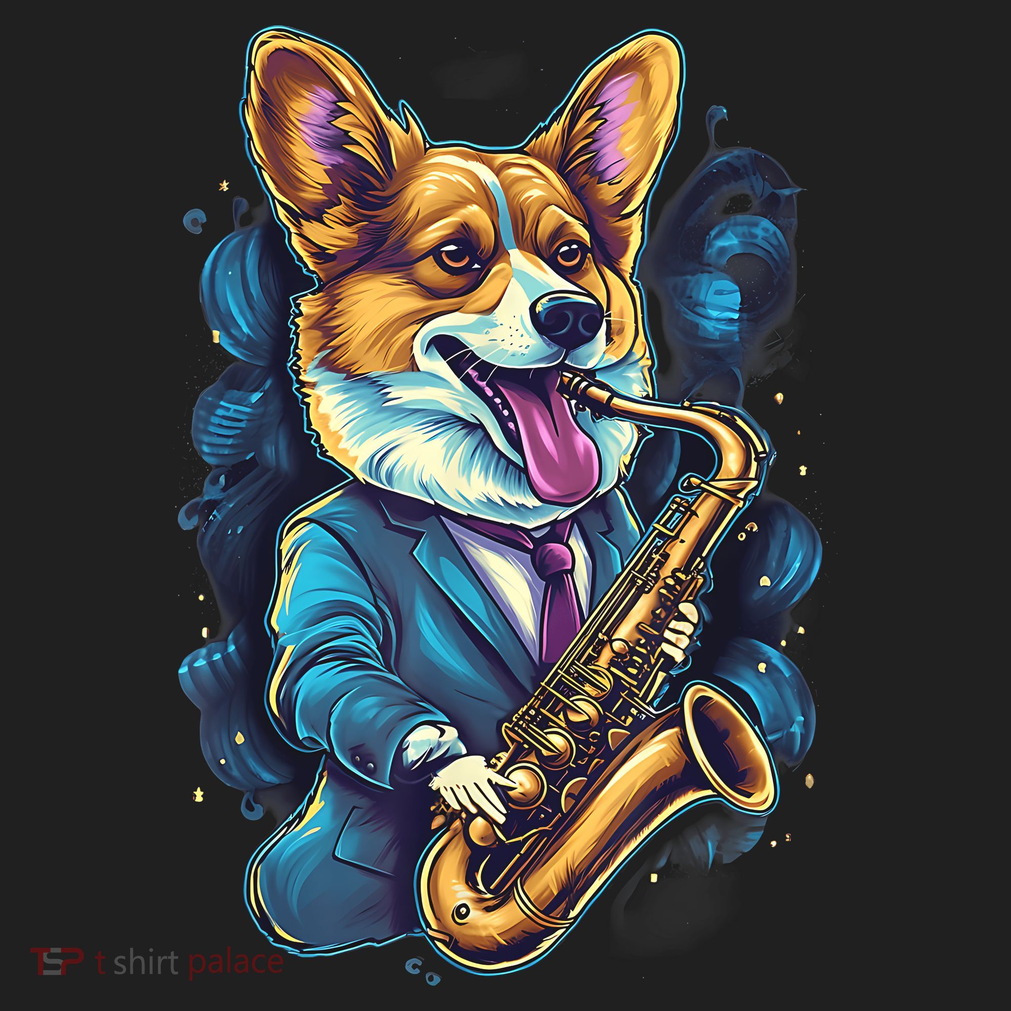 Jazz Musician Corgi Dog Saxophone Golf Towel