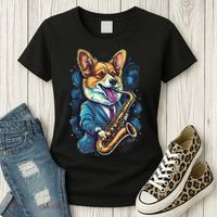 Jazz Musician Corgi Dog Saxophone Women's T-Shirt thumb 3