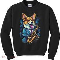 Jazz Musician Corgi Dog Saxophone Kids Sweatshirt thumb 0