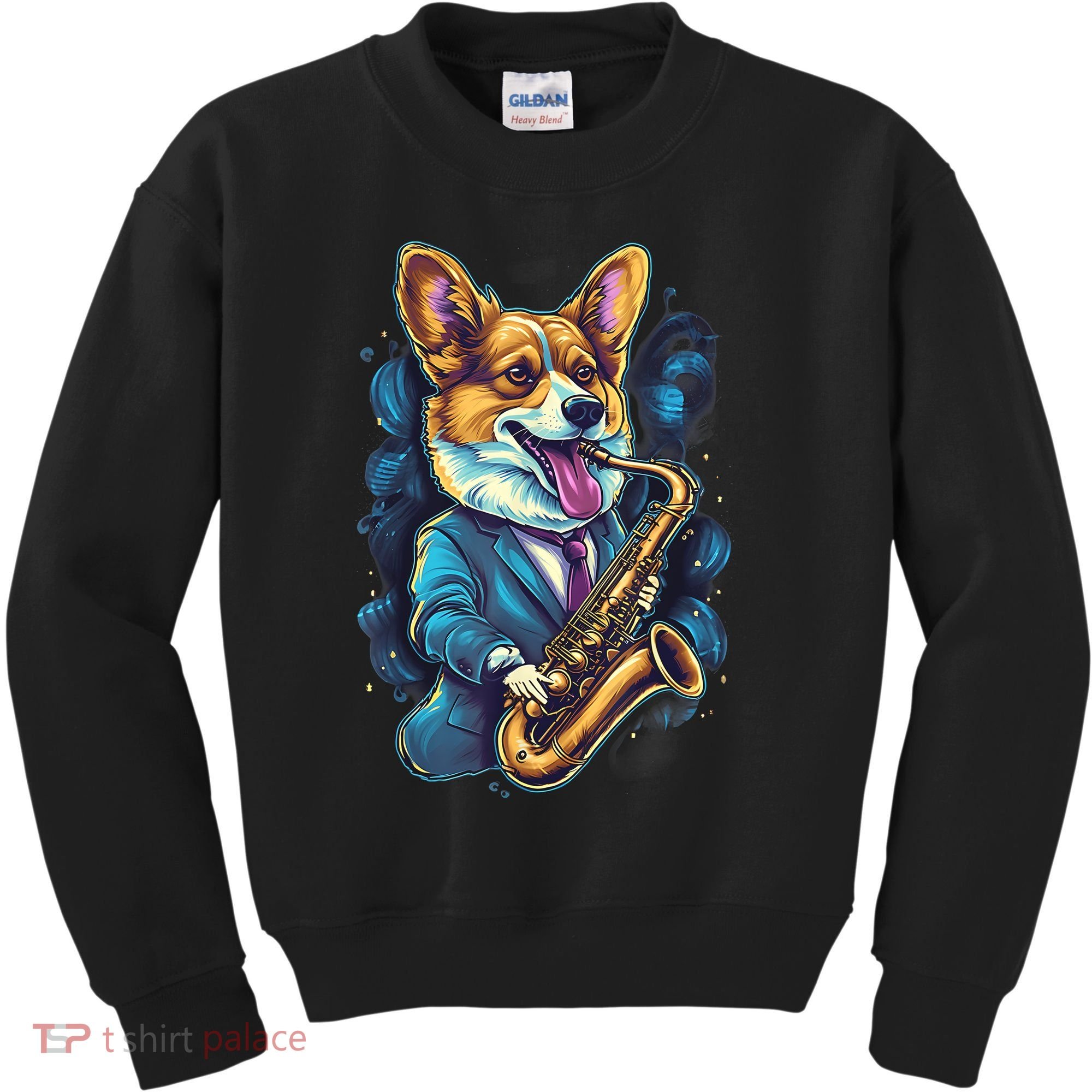 Jazz Musician Corgi Dog Saxophone Kids Sweatshirt
