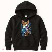 Jazz Musician Corgi Dog Saxophone Kids Hoodie thumb 0