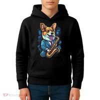 Jazz Musician Corgi Dog Saxophone Kids Hoodie thumb 4