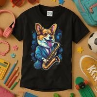 Jazz Musician Corgi Dog Saxophone Kids T-Shirt thumb 3