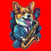 Jazz Musician Corgi Dog Saxophone Santa Hat thumb 1