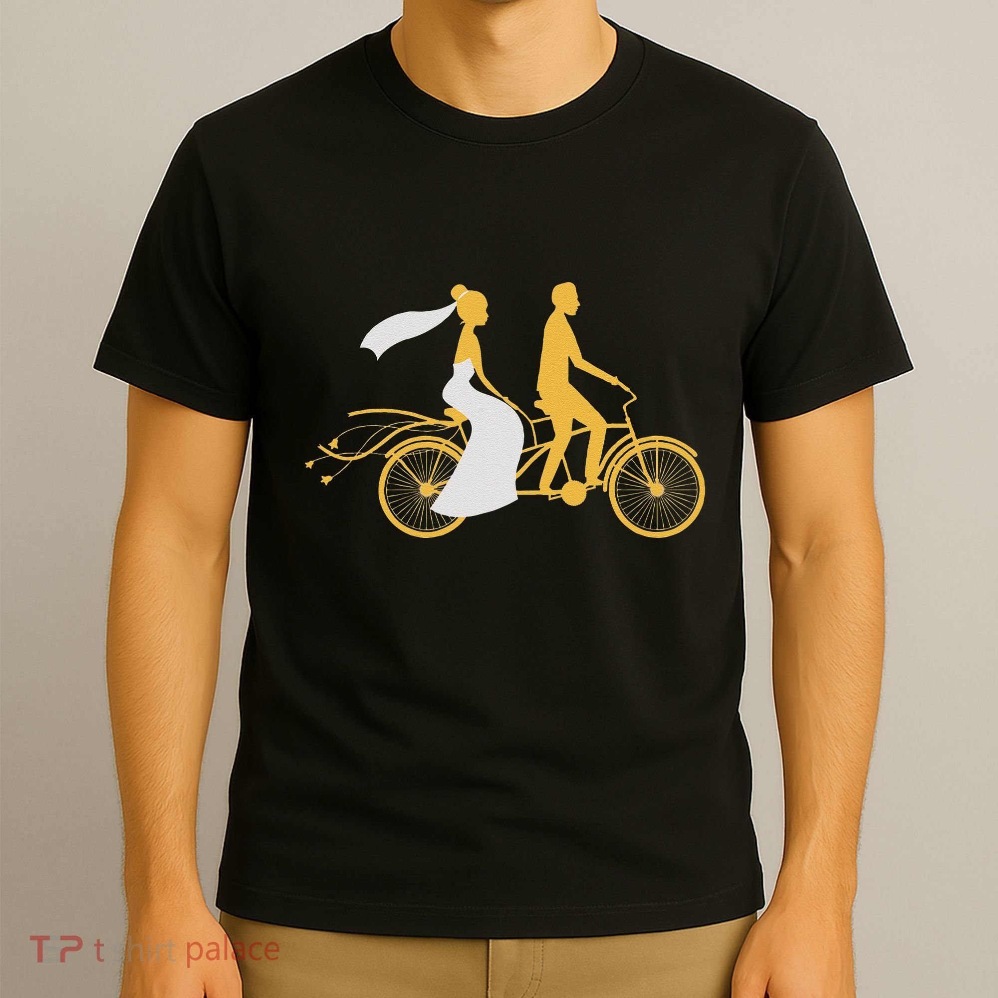 Just Married Couple Tandem Bike Wedding Anniversary Marriage T-Shirt
