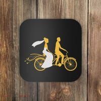 Just Married Couple Tandem Bike Wedding Anniversary Marriage Coaster thumb 0