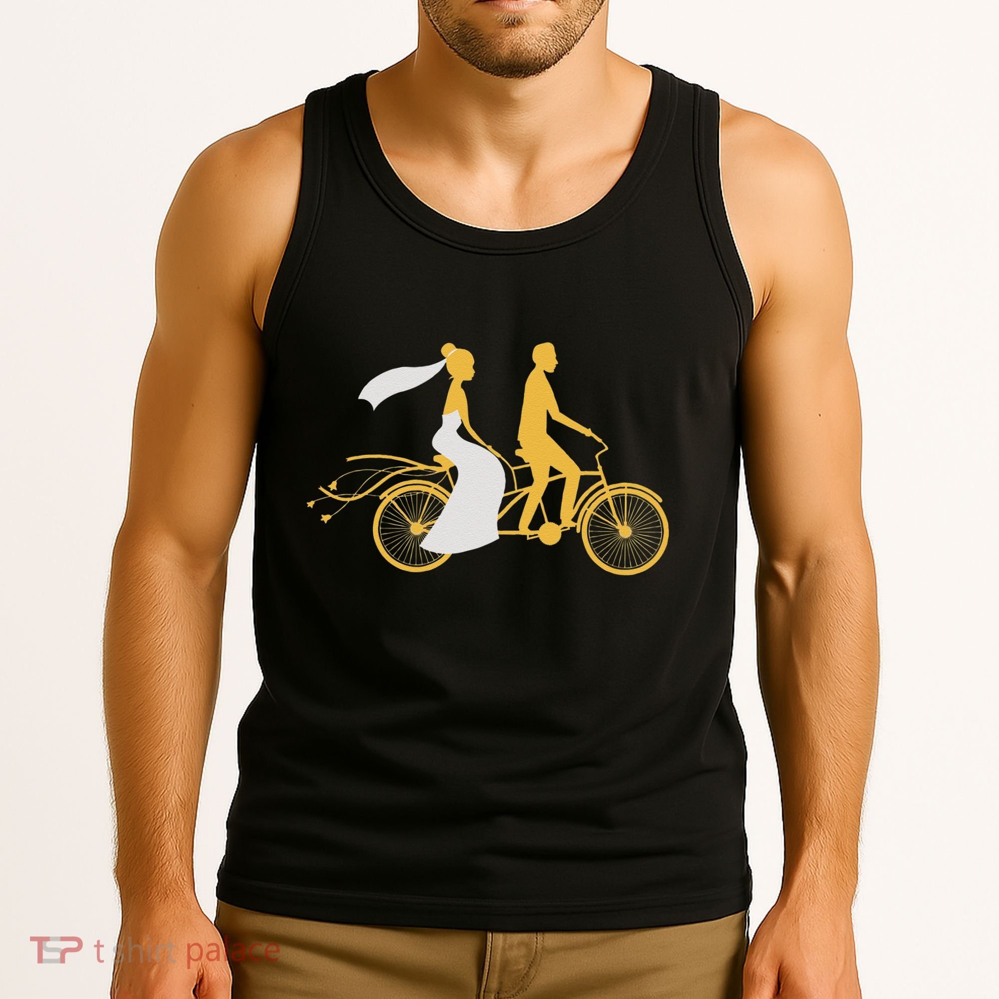Just Married Couple Tandem Bike Wedding Anniversary Marriage Tank Top