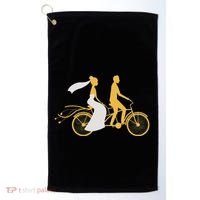 Just Married Couple Tandem Bike Wedding Anniversary Marriage Golf Towel thumb 0