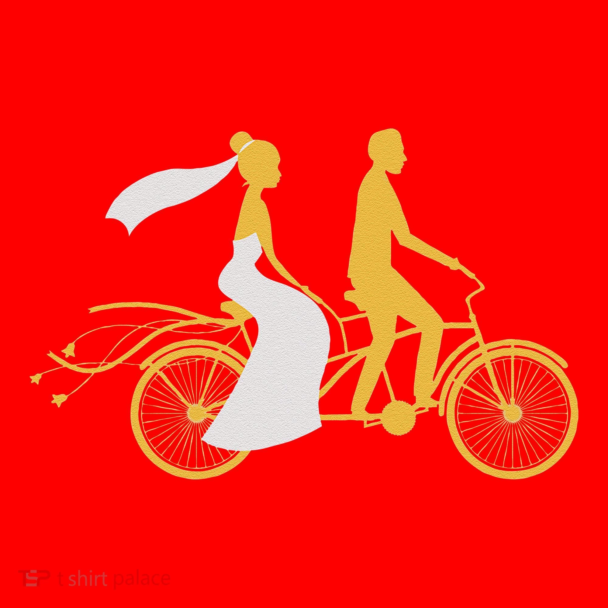 Just Married Couple Tandem Bike Wedding Anniversary Marriage Santa Hat