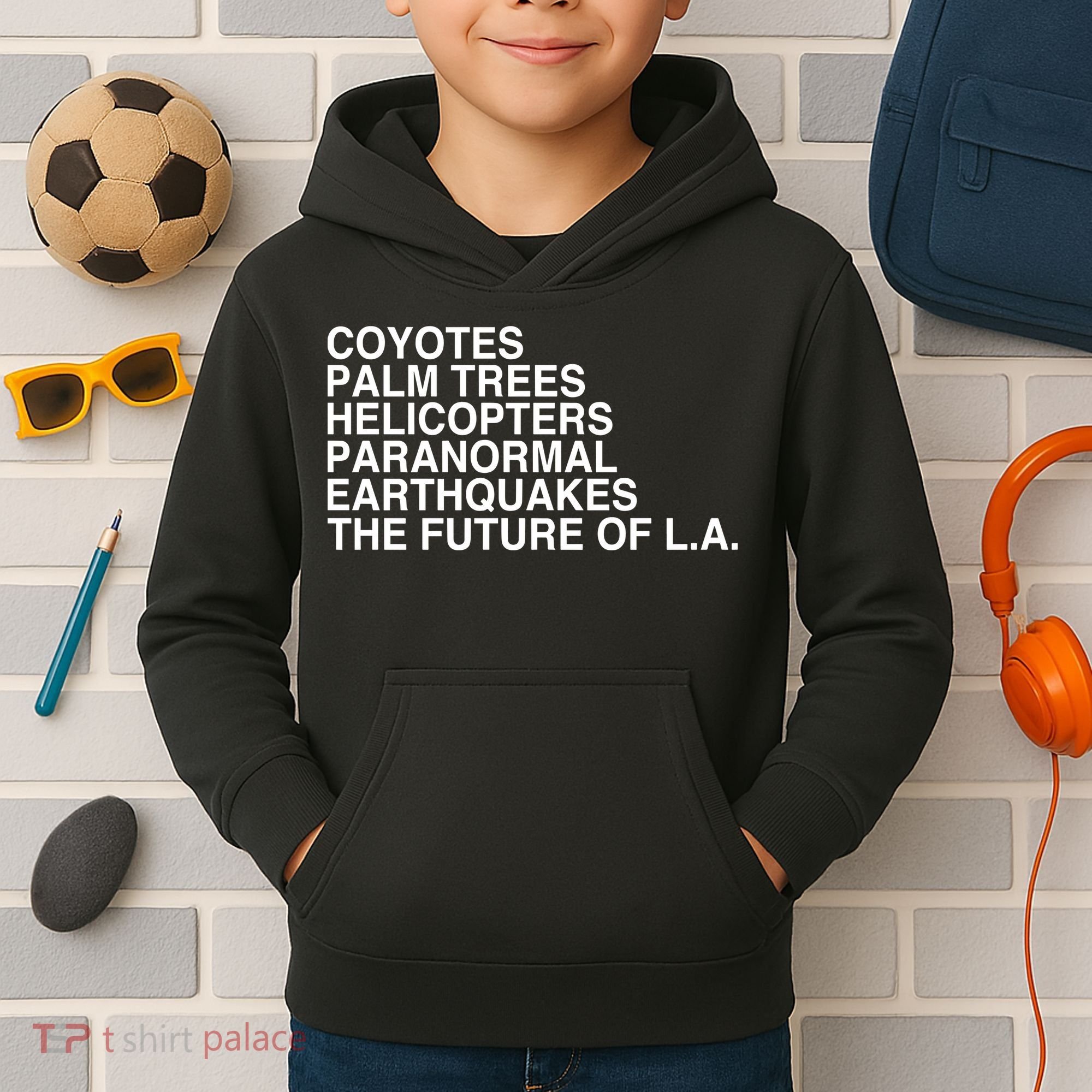 John Mulaney Coyotes Palm Trees Helicopters Paranormal Earthquakes The Future Of Kids Hoodie