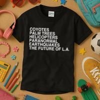 John Mulaney Coyotes Palm Trees Helicopters Paranormal Earthquakes The Future Of Kids T-Shirt thumb 3