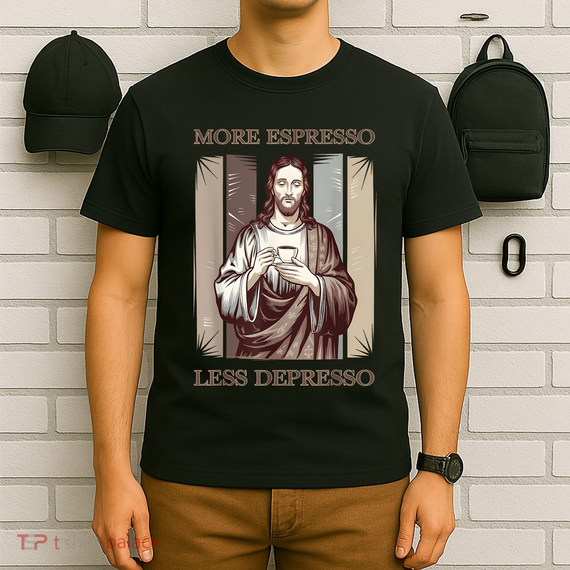 Jesus More Espresso And Less Depresso Retro Coffee Lovers T-Shirt