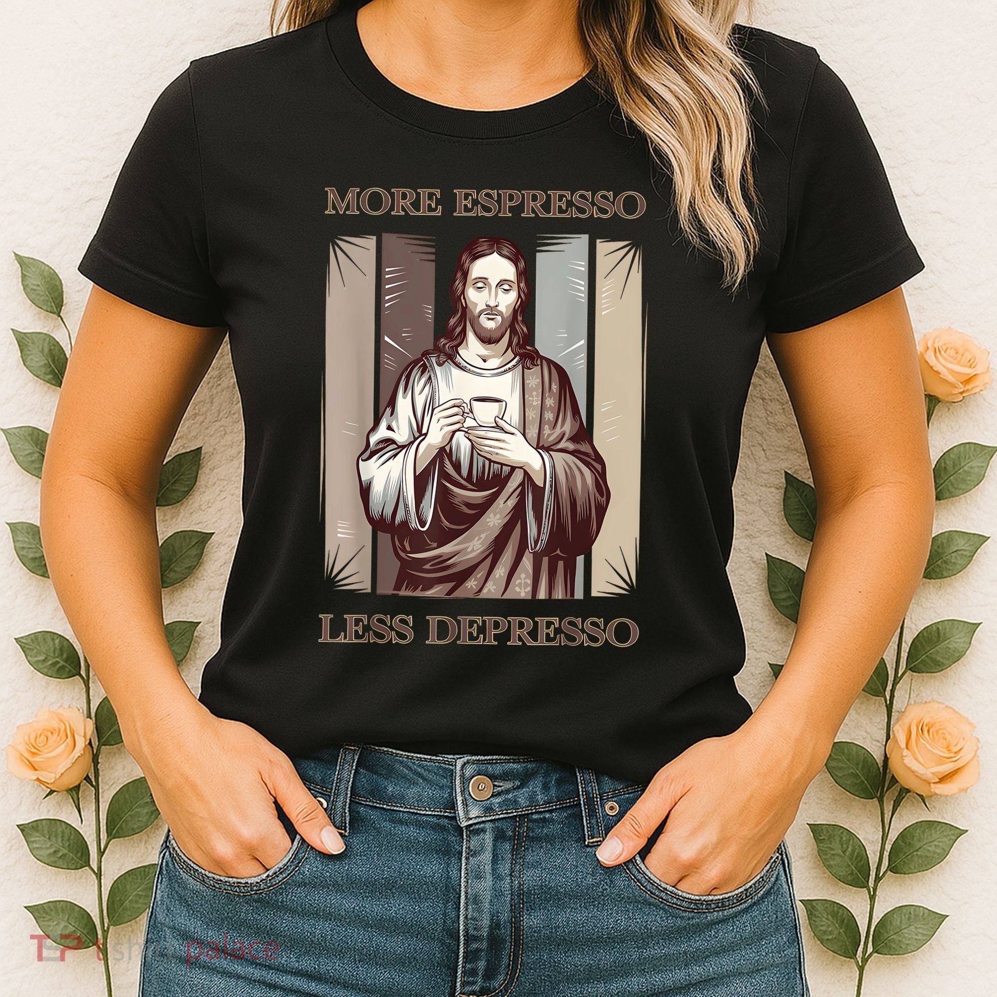 Jesus More Espresso And Less Depresso Retro Coffee Lovers Women's T-Shirt