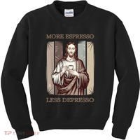 Jesus More Espresso And Less Depresso Retro Coffee Lovers Kids Sweatshirt thumb 0