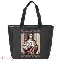 Jesus More Espresso And Less Depresso Retro Coffee Lovers Tote Bag thumb 0