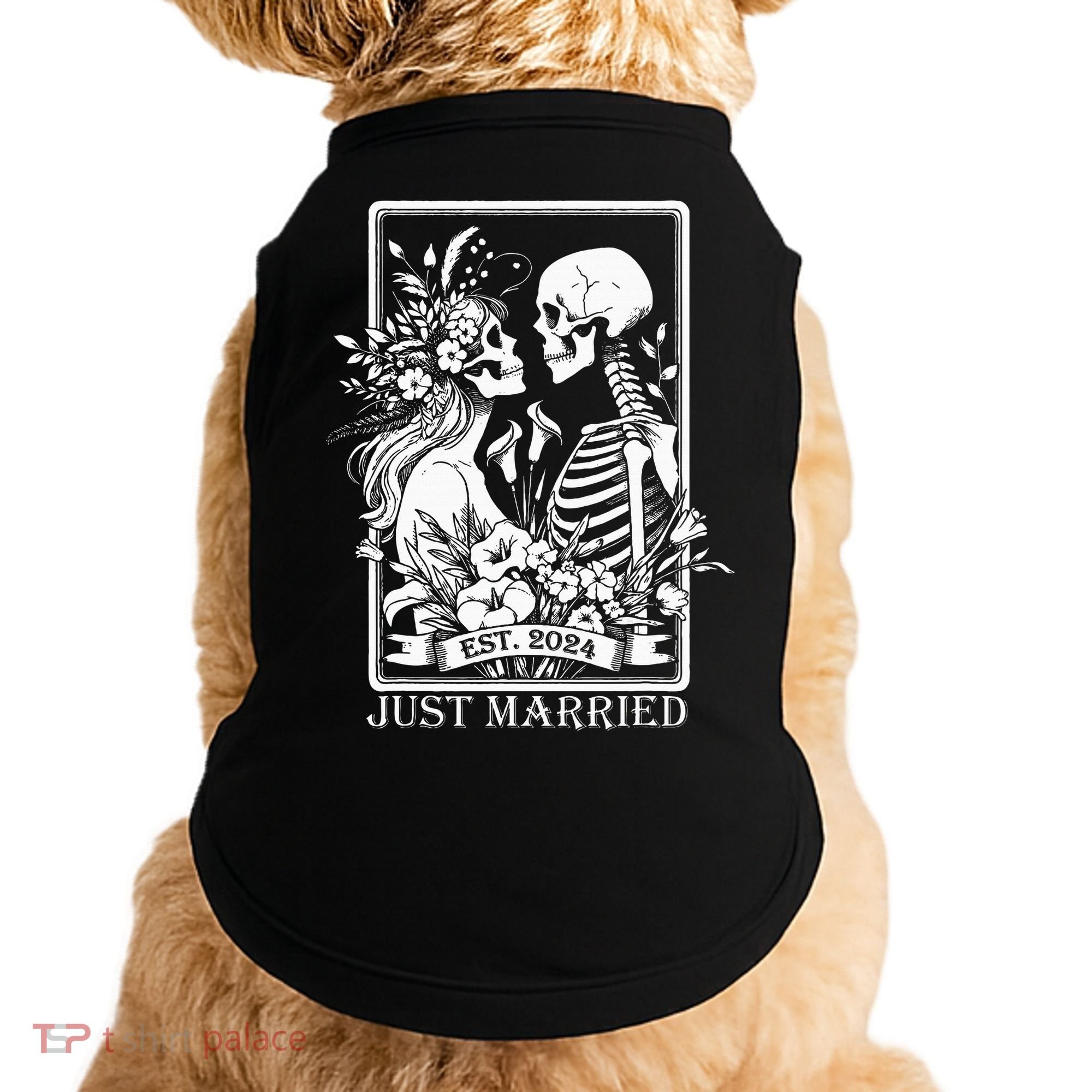 Just Married Est 2024 Halloween Skeleton Couples Doggie Tank