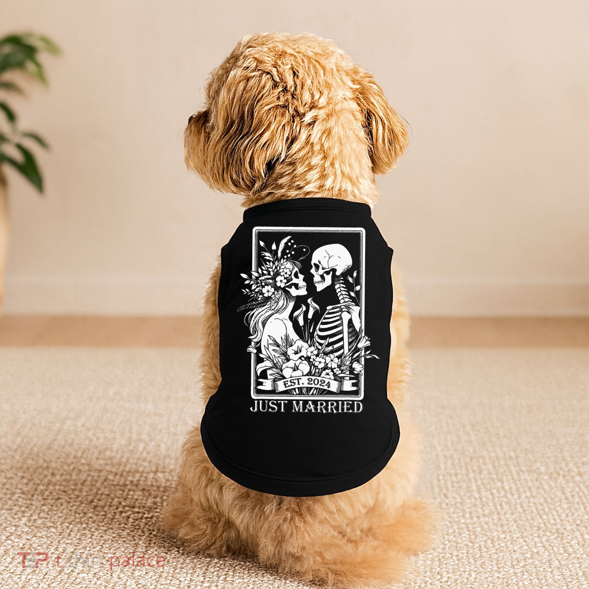 Just Married Est 2024 Halloween Skeleton Couples Doggie Tank