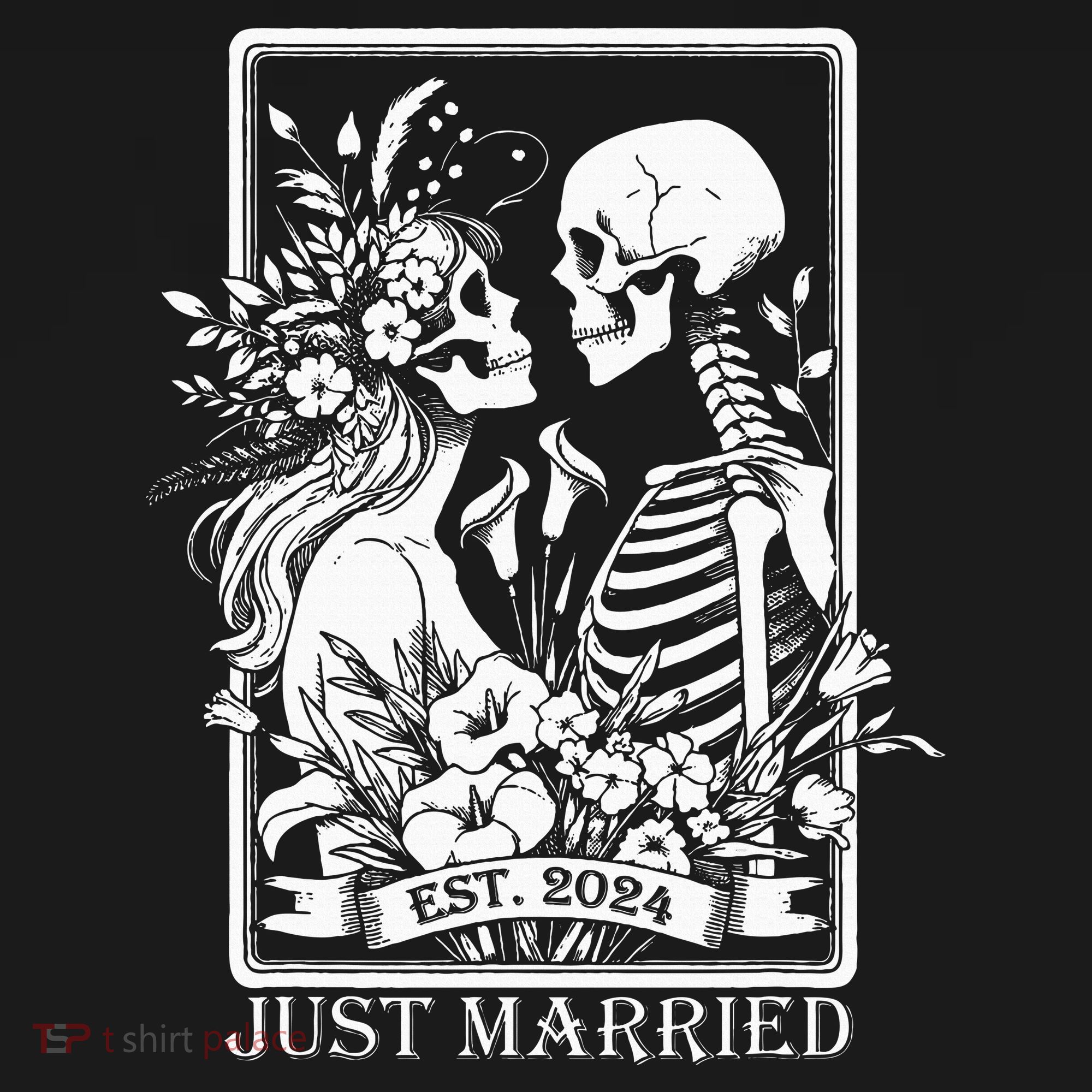 Just Married Est 2024 Halloween Skeleton Couples USA-Made Doggie Bandana