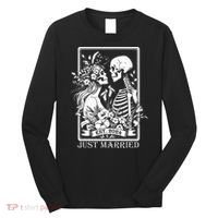 Just Married Est 2024 Halloween Skeleton Couples Long Sleeve Shirt thumb 0