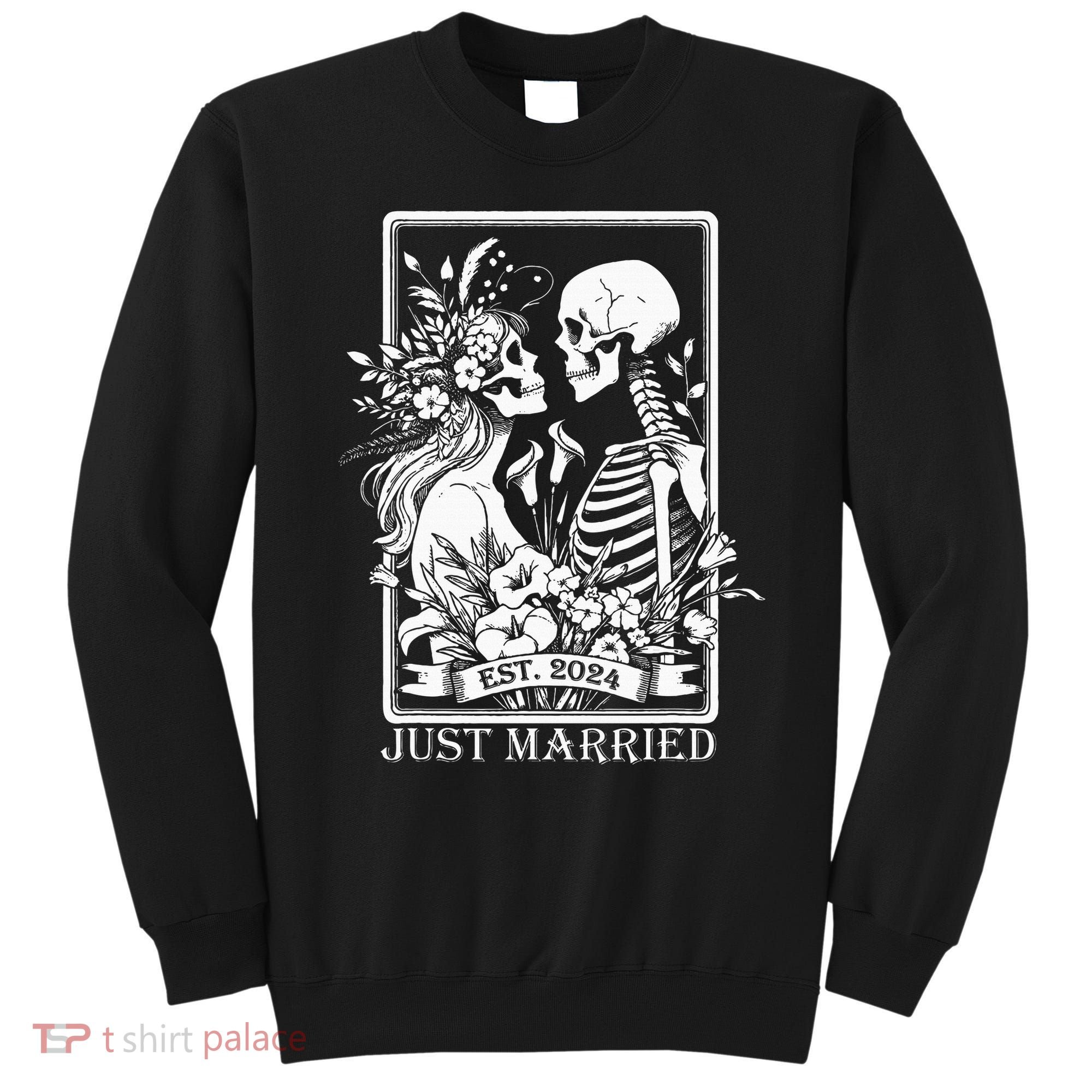 Just Married Est 2024 Halloween Skeleton Couples Sweatshirt