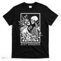Just Married Est 2024 Halloween Skeleton Couples T-Shirt thumb 0