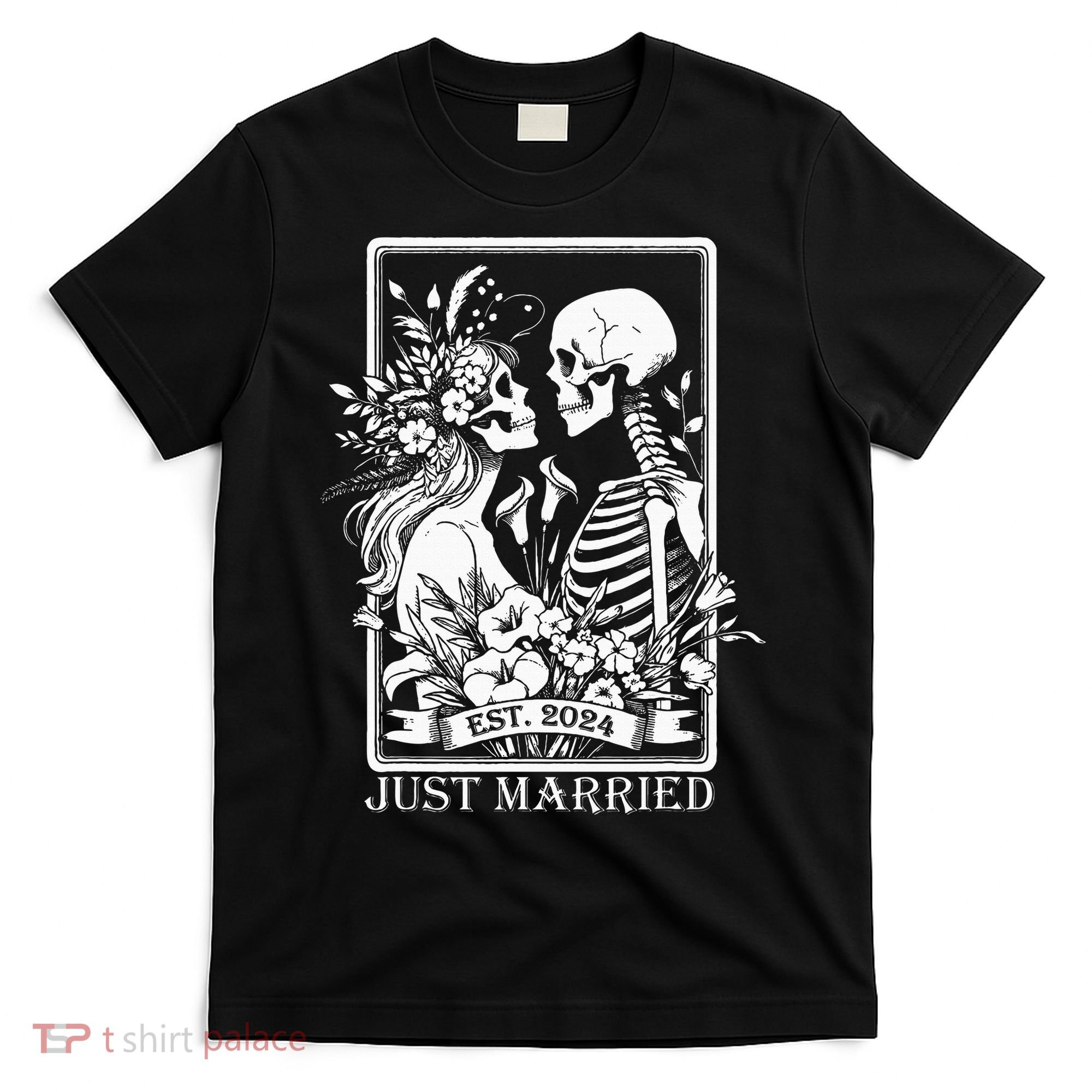 Just Married Est 2024 Halloween Skeleton Couples T-Shirt