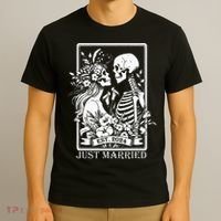 Just Married Est 2024 Halloween Skeleton Couples T-Shirt thumb 3