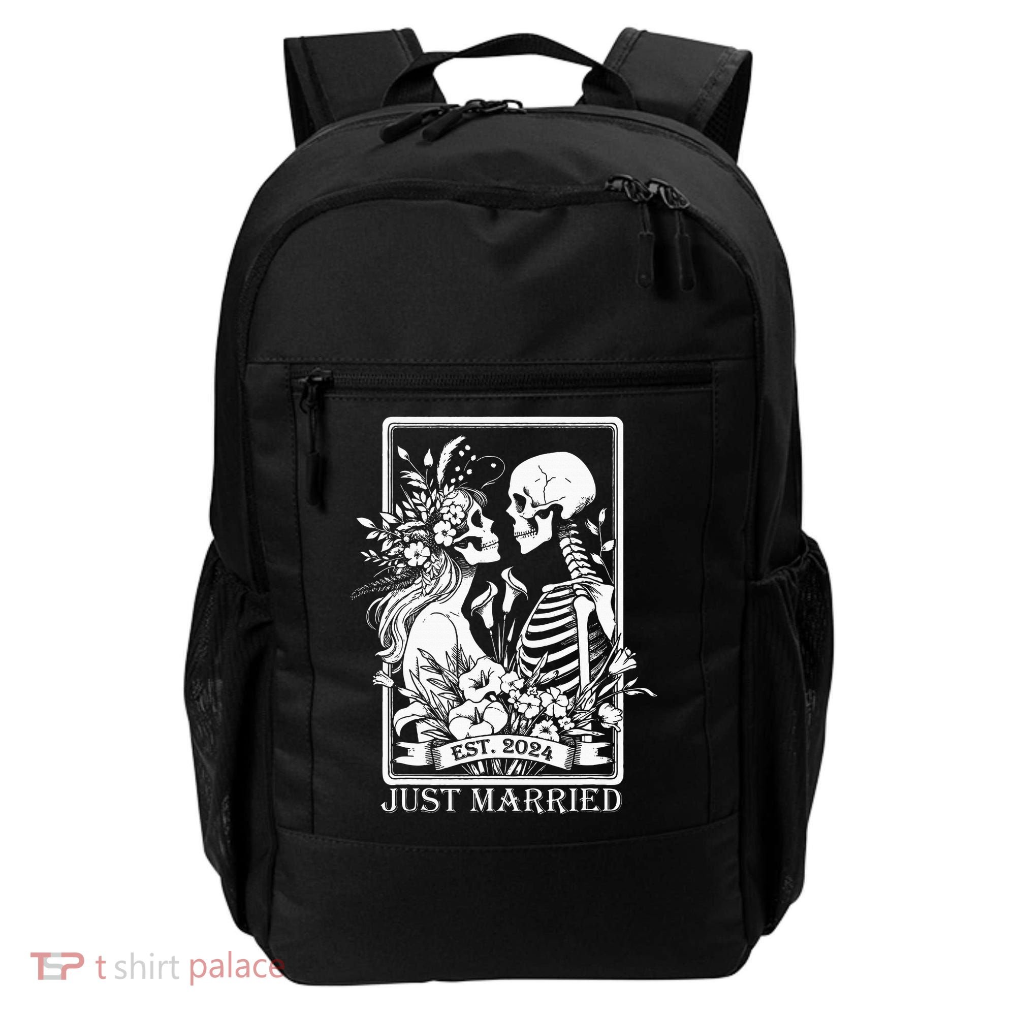 Just Married Est 2024 Halloween Skeleton Couples Backpack