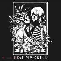Just Married Est 2024 Halloween Skeleton Couples Bucket Hat thumb 4