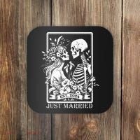 Just Married Est 2024 Halloween Skeleton Couples Coaster thumb 0