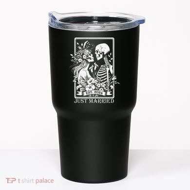 Just Married Est 2024 Halloween Skeleton Couples Tumbler