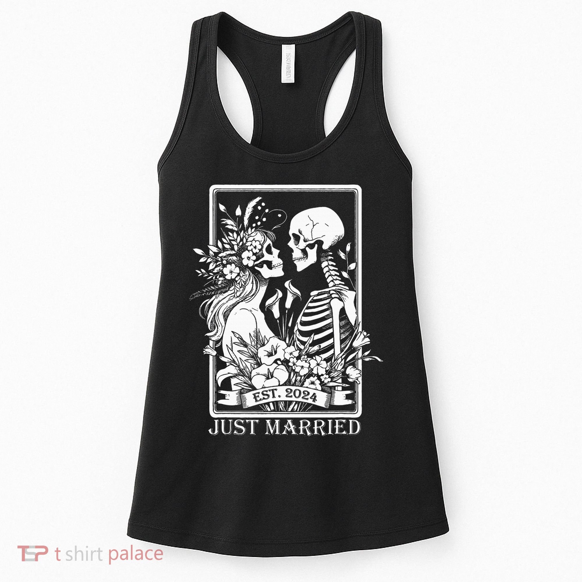Just Married Est 2024 Halloween Skeleton Couples Women's Tank Top