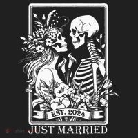 Just Married Est 2024 Halloween Skeleton Couples Hat thumb 2