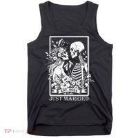 Just Married Est 2024 Halloween Skeleton Couples Tank Top thumb 0