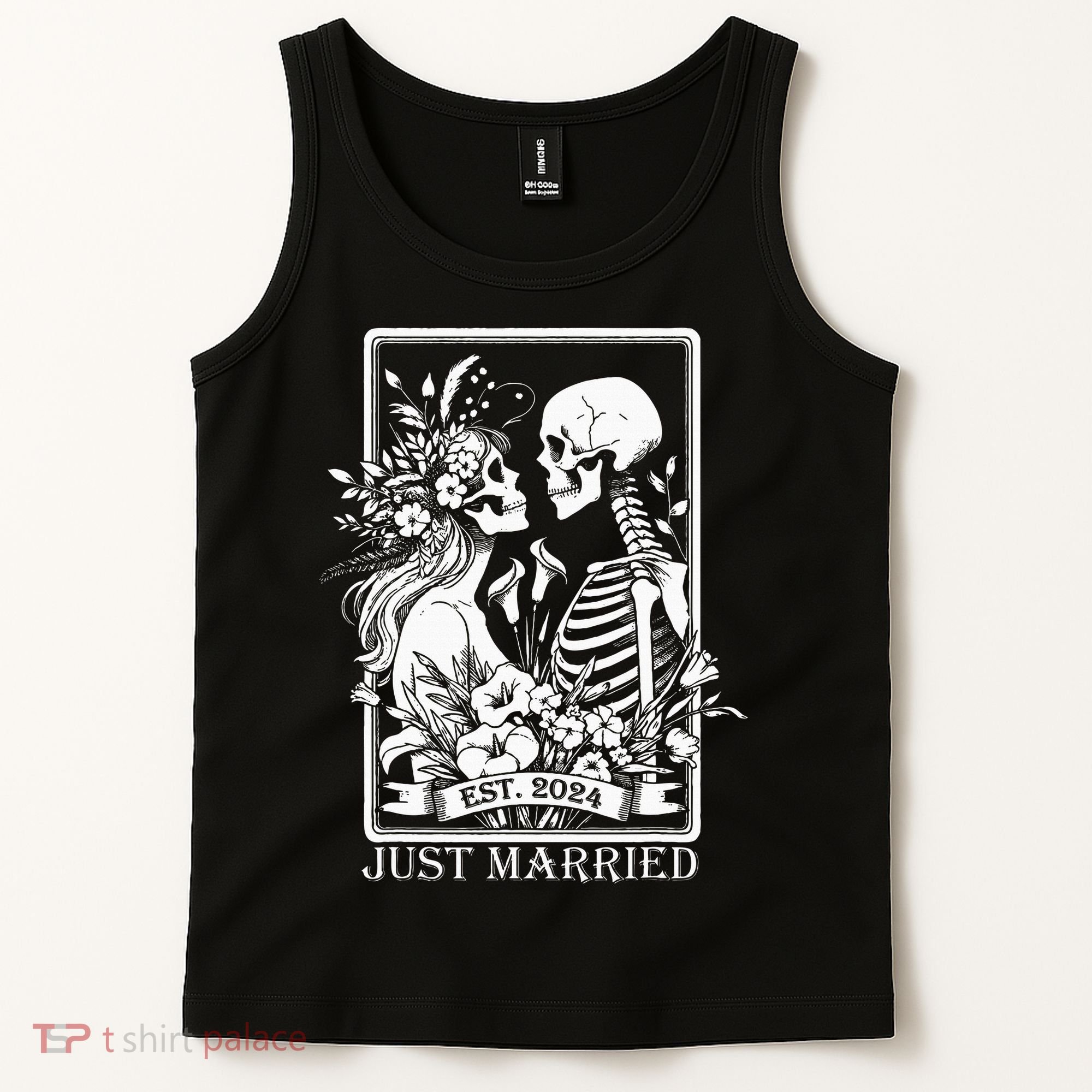 Just Married Est 2024 Halloween Skeleton Couples Tank Top