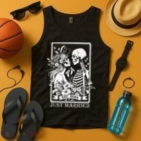 Just Married Est 2024 Halloween Skeleton Couples Tank Top thumb 4