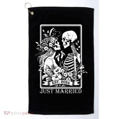 Just Married Est 2024 Halloween Skeleton Couples Golf Towel