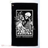 Just Married Est 2024 Halloween Skeleton Couples Golf Towel thumb 0