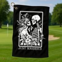 Just Married Est 2024 Halloween Skeleton Couples Golf Towel thumb 1