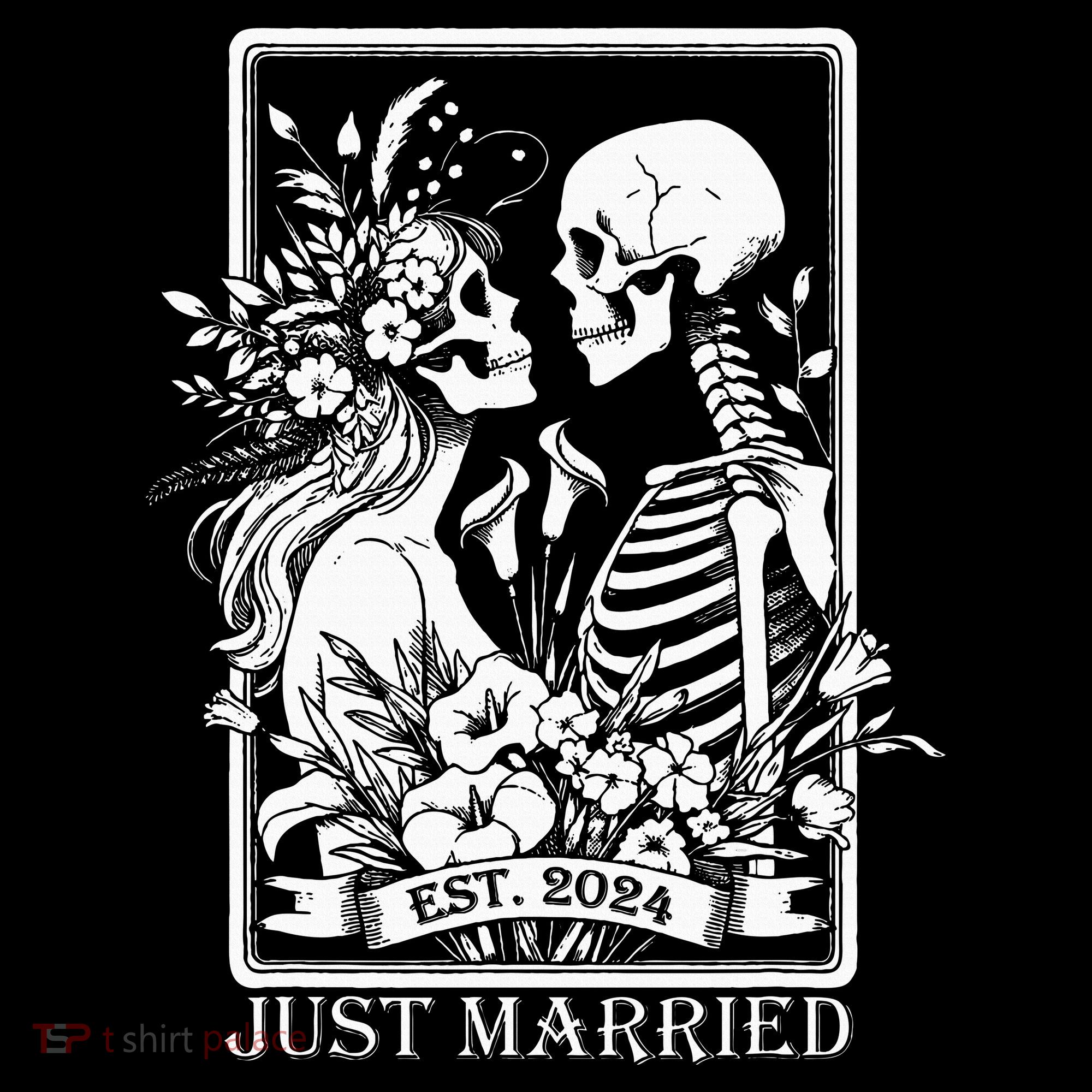 Just Married Est 2024 Halloween Skeleton Couples Visor