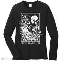 Just Married Est 2024 Halloween Skeleton Couples Women's Long Sleeve Shirt thumb 0