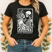 Just Married Est 2024 Halloween Skeleton Couples Women's T-Shirt thumb 2