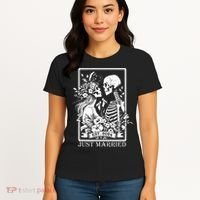 Just Married Est 2024 Halloween Skeleton Couples Women's T-Shirt thumb 4