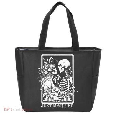 Just Married Est 2024 Halloween Skeleton Couples Tote Bag