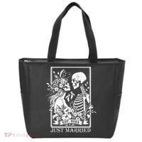Just Married Est 2024 Halloween Skeleton Couples Tote Bag thumb 0