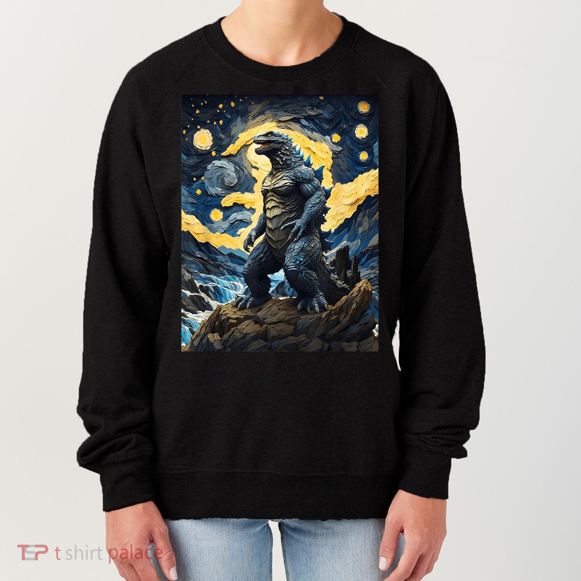 Japanese Monster Kaiju In Van Gogh Starry Night Women's Sweatshirt