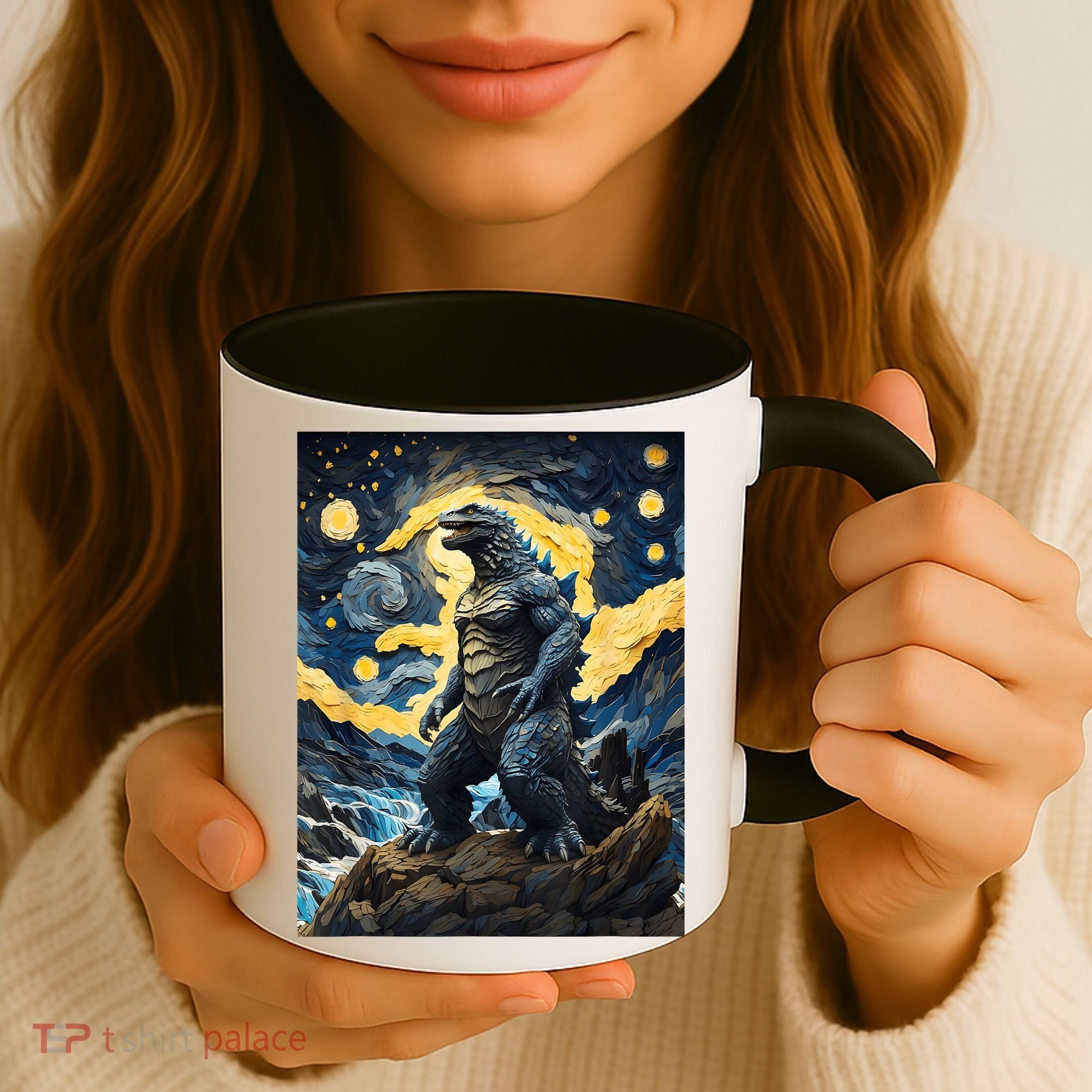 Japanese Monster Kaiju In Van Gogh Starry Night Coffee Mug
