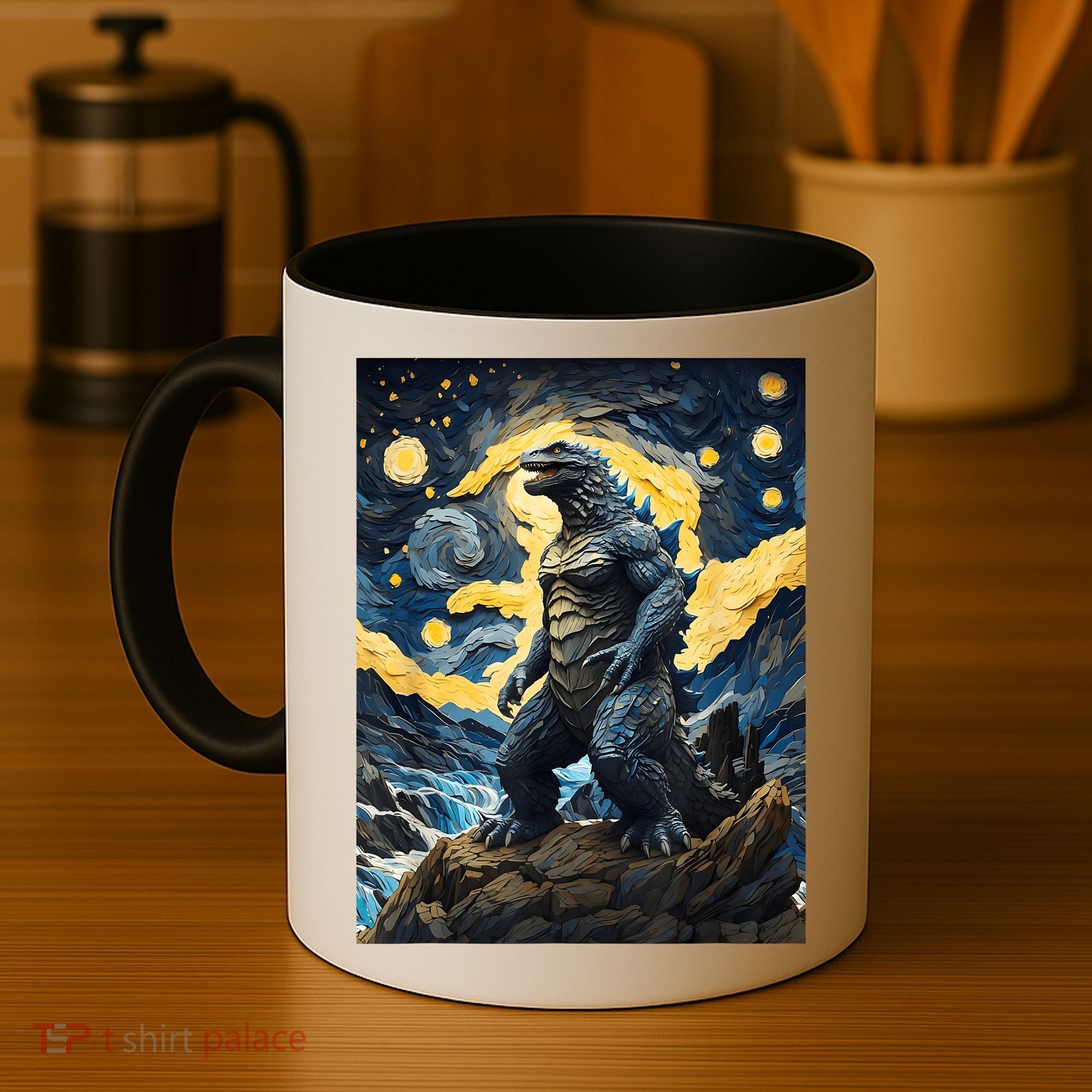Japanese Monster Kaiju In Van Gogh Starry Night Coffee Mug