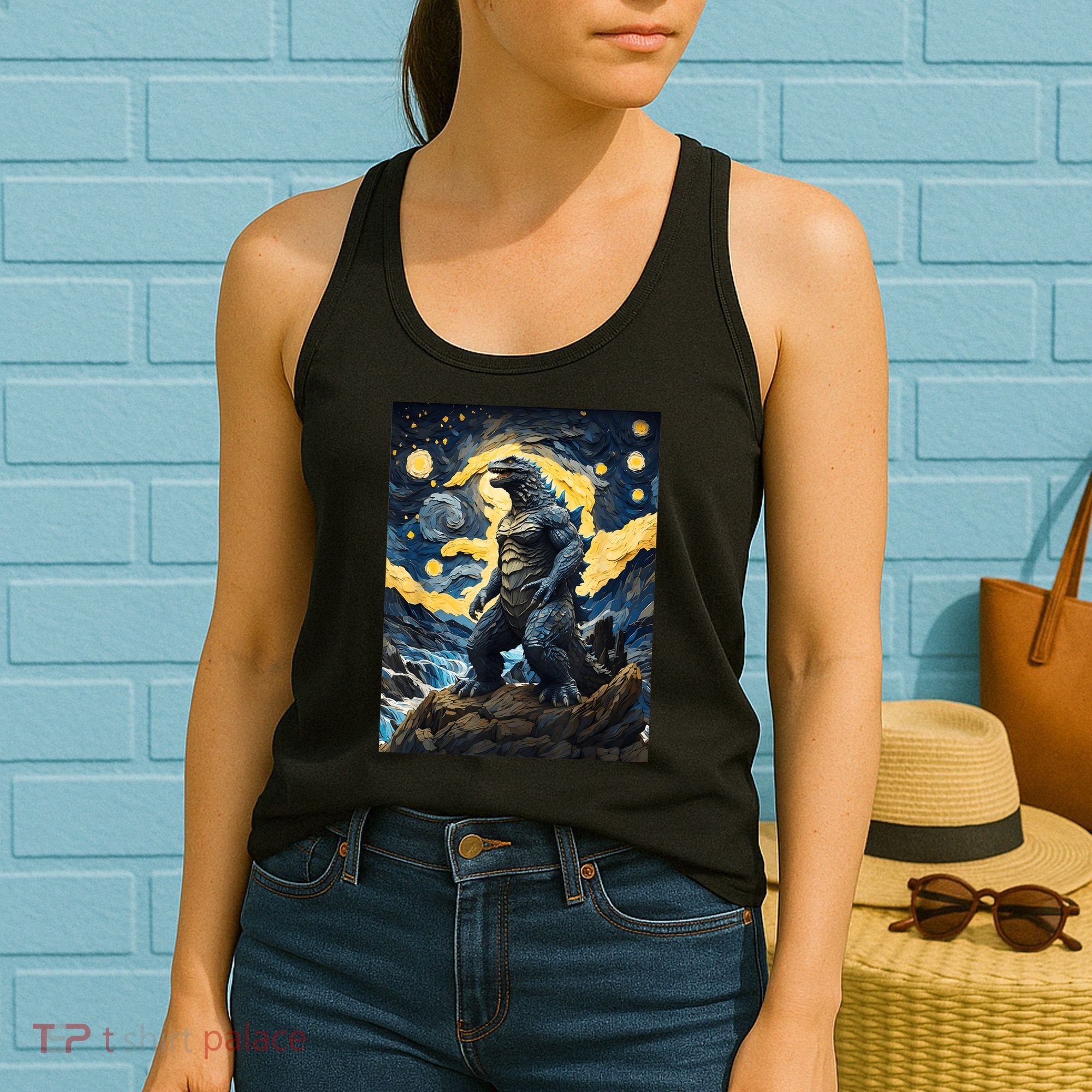Japanese Monster Kaiju In Van Gogh Starry Night Women's Tank Top